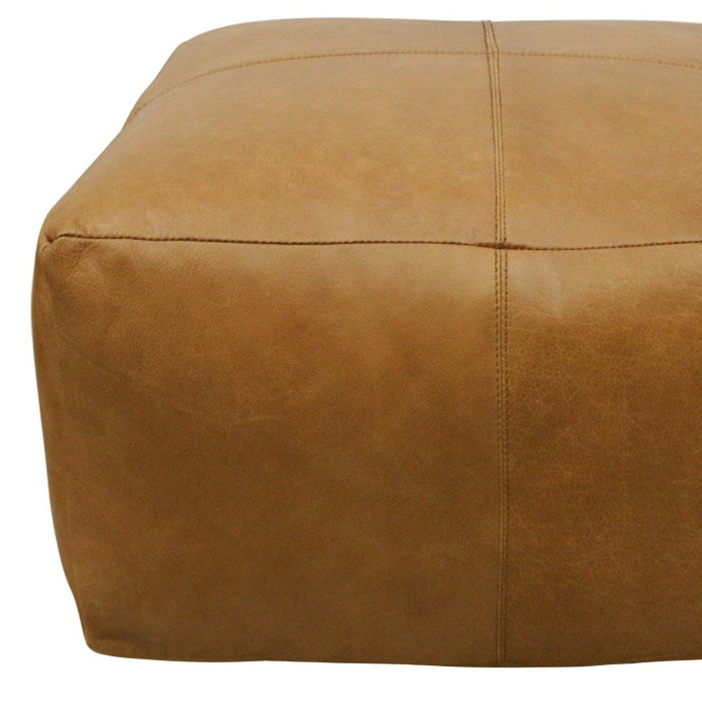 22" Tan Genuine Leather Pouf Ottoman HomeRoots