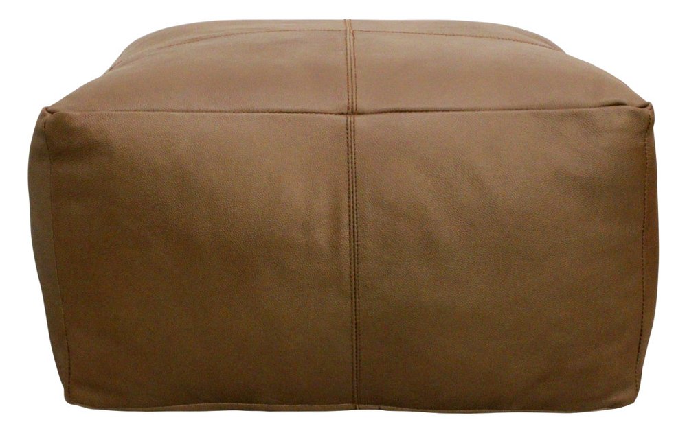 22" Brown Genuine Leather Pouf Ottoman HomeRoots