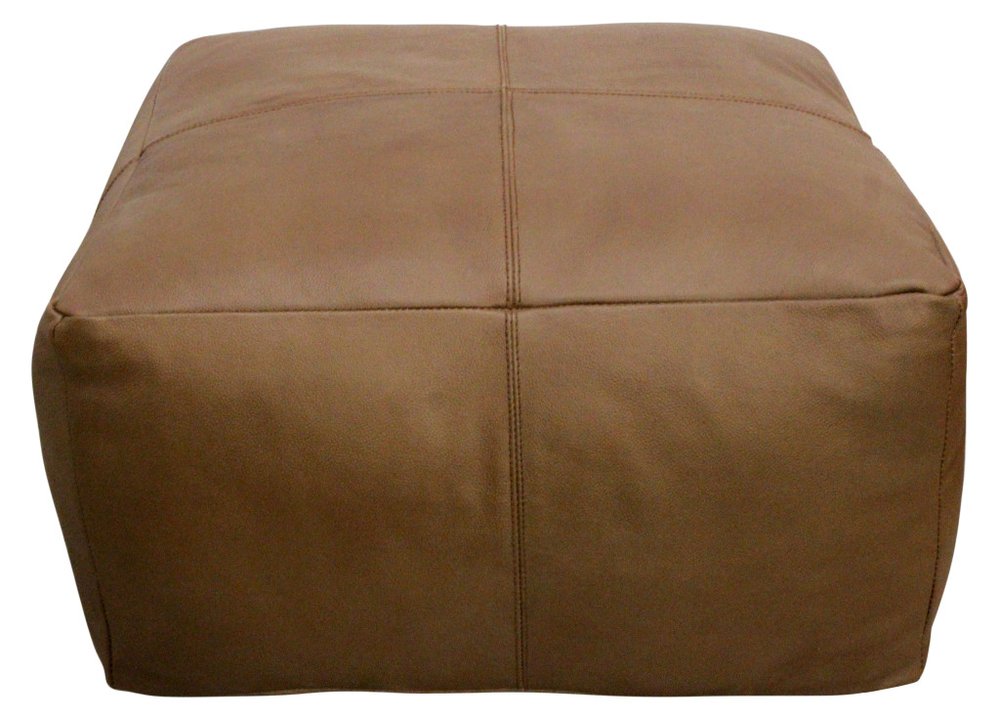 22" Brown Genuine Leather Pouf Ottoman HomeRoots