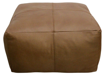 22" Brown Genuine Leather Pouf Ottoman HomeRoots