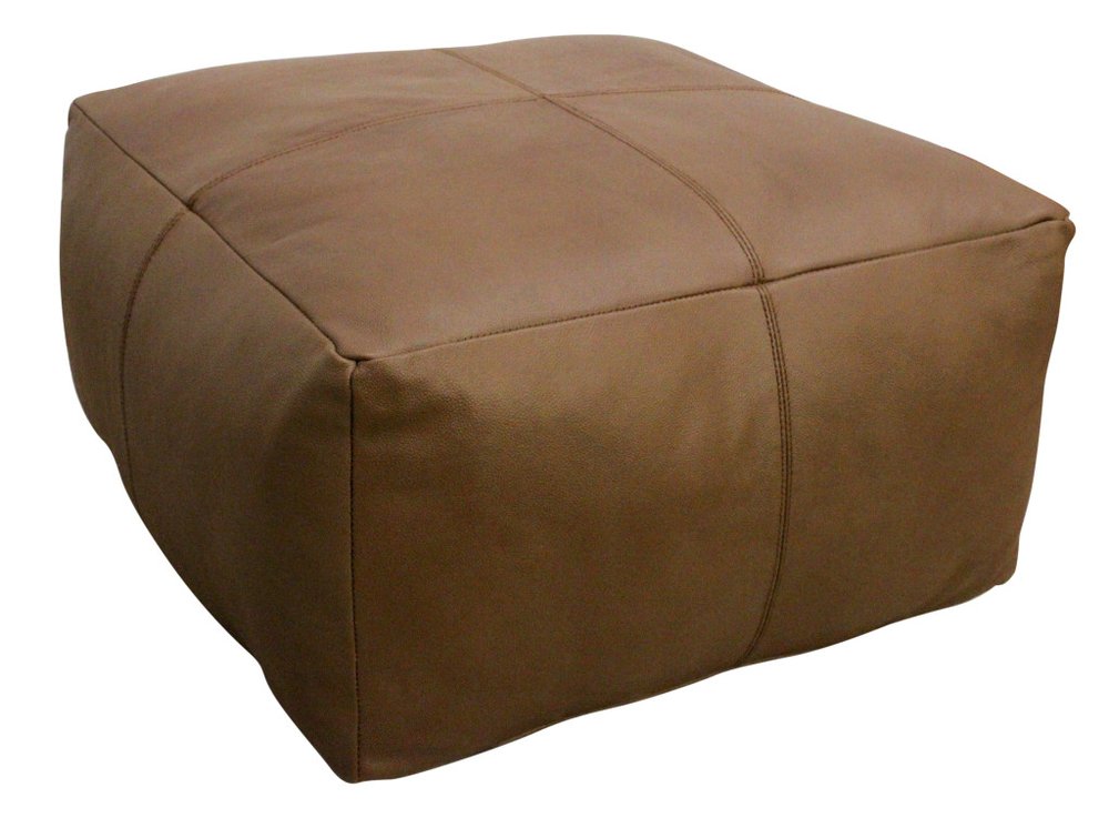 22" Brown Genuine Leather Pouf Ottoman HomeRoots
