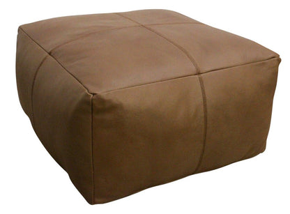 22" Brown Genuine Leather Pouf Ottoman HomeRoots