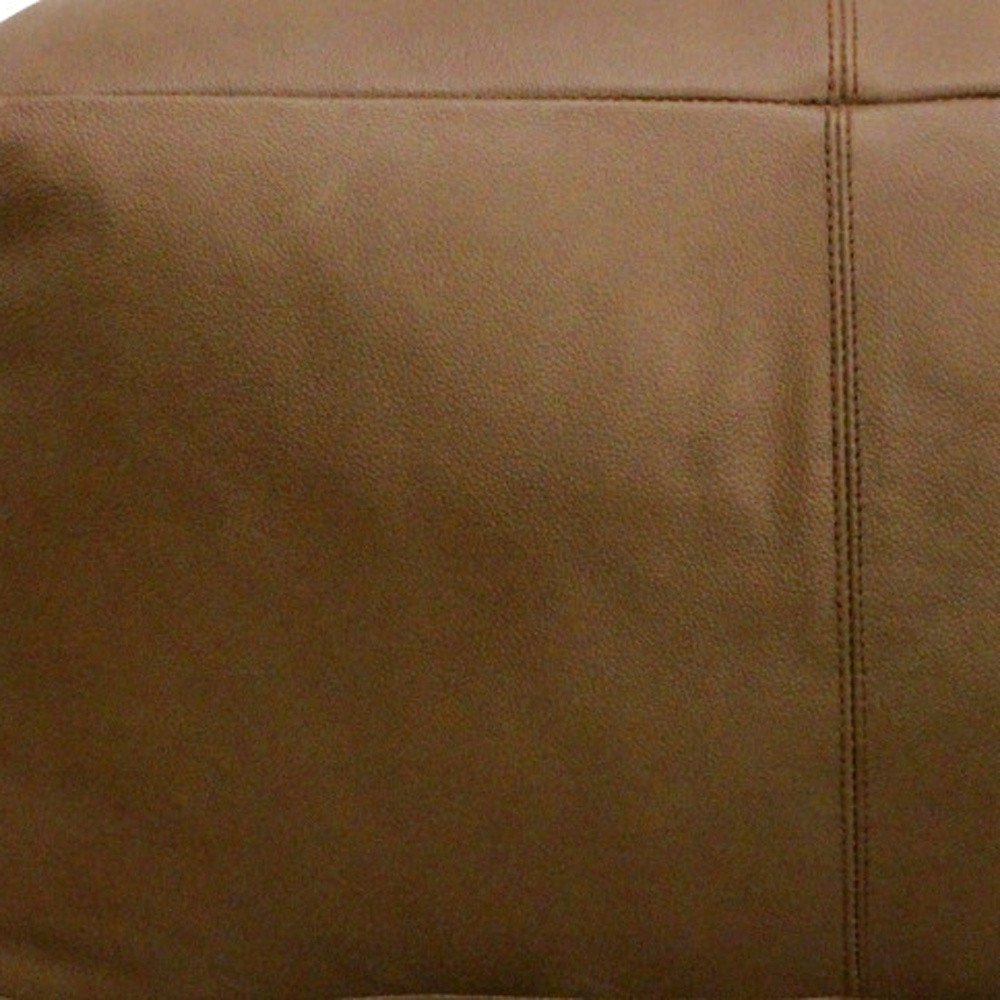 22" Brown Genuine Leather Pouf Ottoman HomeRoots