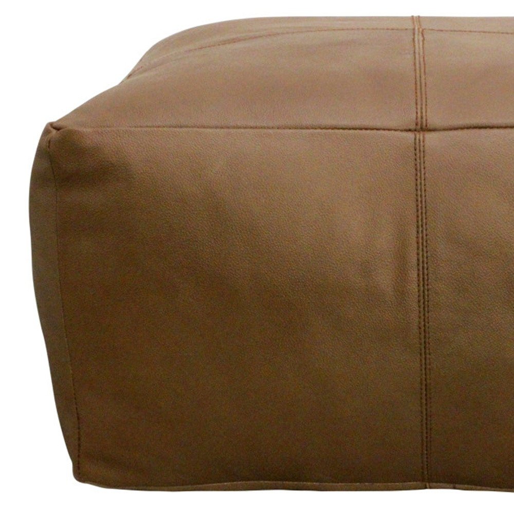 22" Brown Genuine Leather Pouf Ottoman HomeRoots