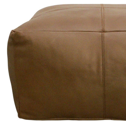 22" Brown Genuine Leather Pouf Ottoman HomeRoots