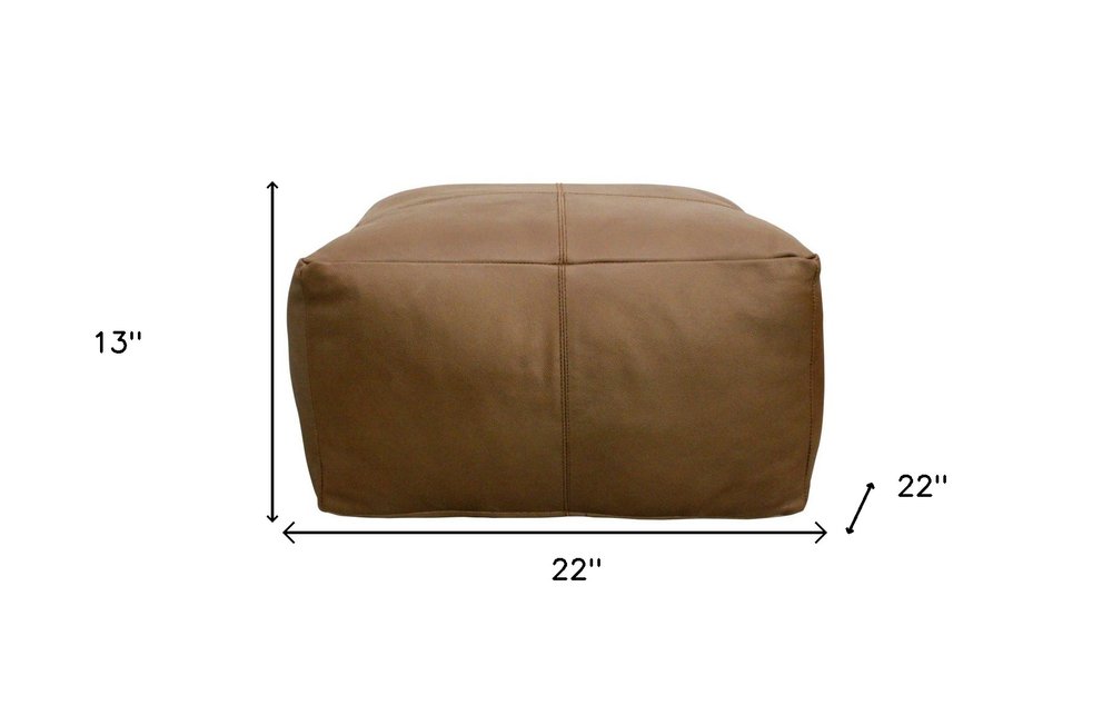 22" Brown Genuine Leather Pouf Ottoman HomeRoots
