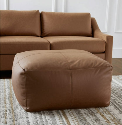 22" Brown Genuine Leather Pouf Ottoman HomeRoots