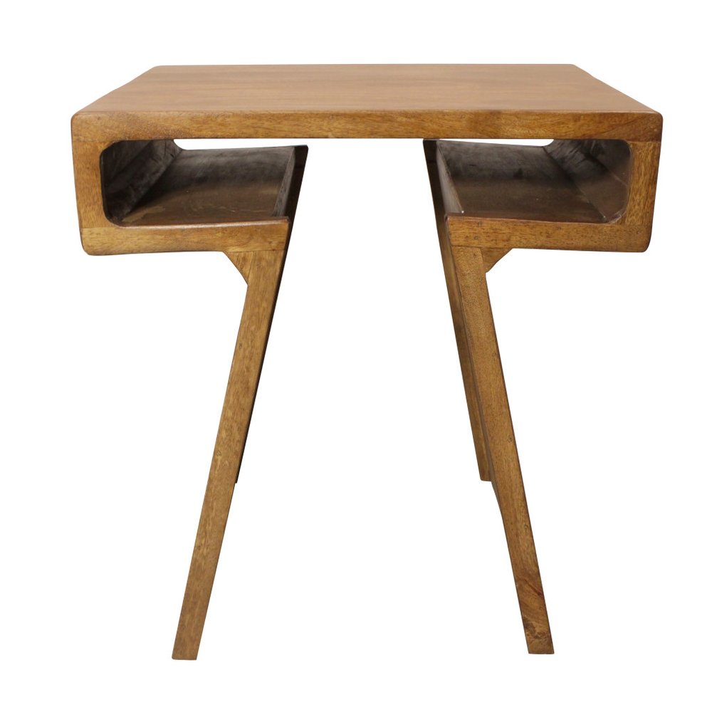 Set of Two Walnut Distressed Solid Wood Pedestal Nested Tables HomeRoots