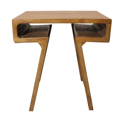 Set of Two Walnut Distressed Solid Wood Pedestal Nested Tables HomeRoots