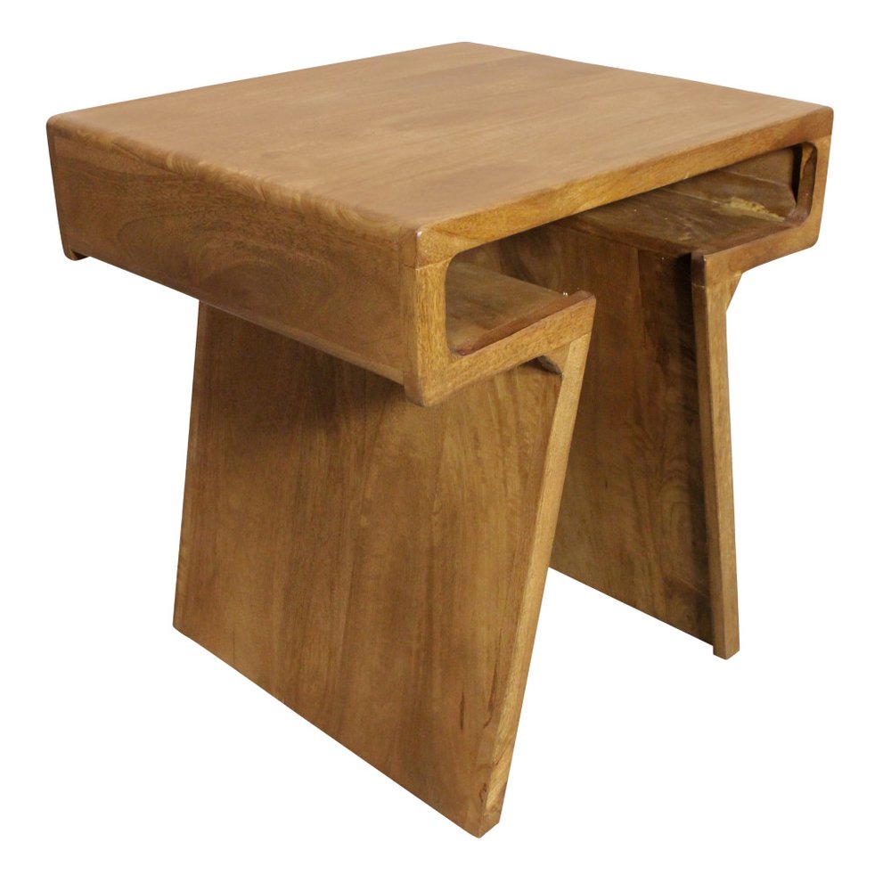 Set of Two Walnut Distressed Solid Wood Pedestal Nested Tables HomeRoots