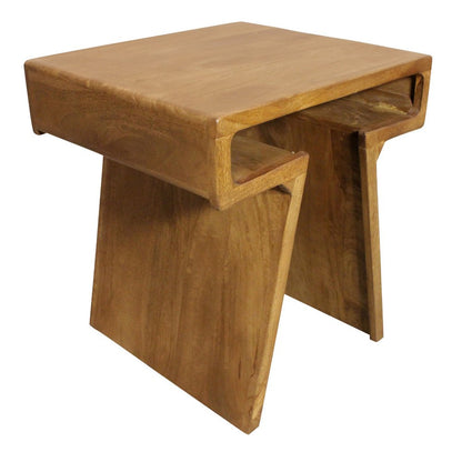 Set of Two Walnut Distressed Solid Wood Pedestal Nested Tables HomeRoots