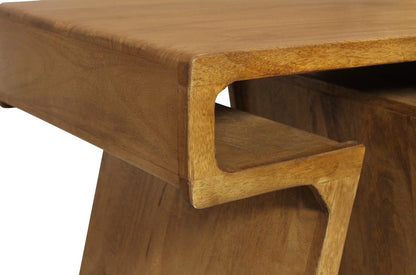 Set of Two Walnut Distressed Solid Wood Pedestal Nested Tables HomeRoots