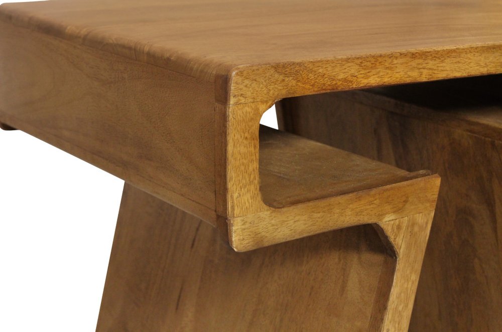 Set of Two Walnut Distressed Solid Wood Pedestal Nested Tables HomeRoots