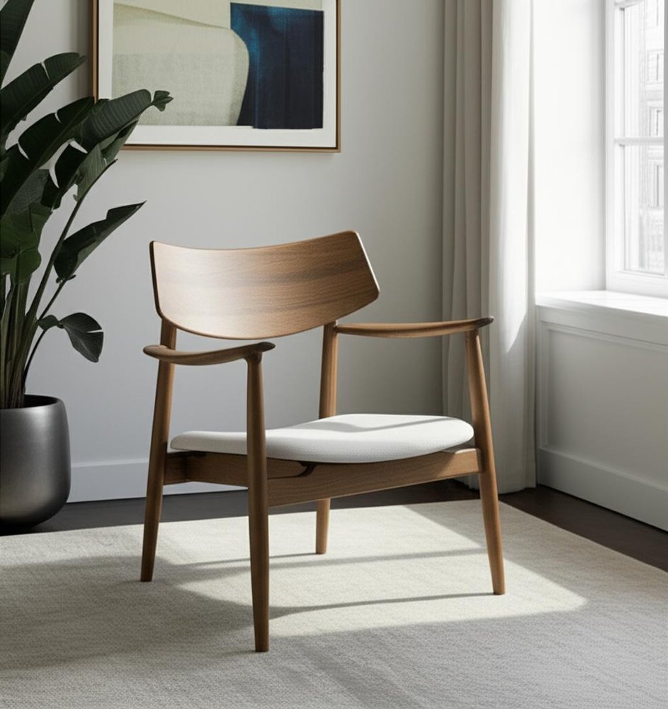 27" Brown And Cream Upholstery And Solid Wood Arm Chair HomeRoots