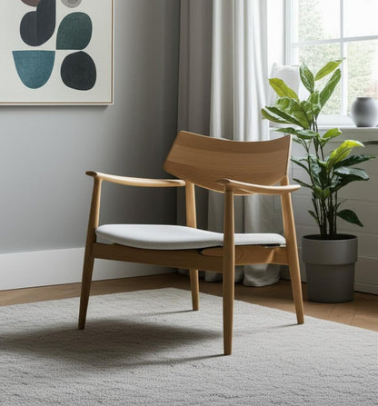 27" Cream and Natural Upholstery and Solid Wood Arm Chair HomeRoots