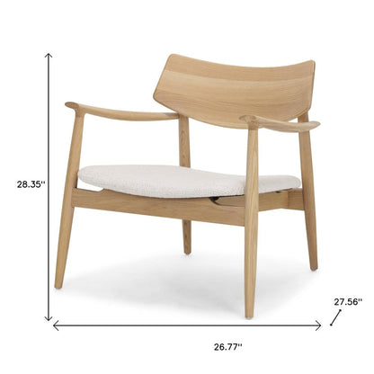 27" Cream and Natural Upholstery and Solid Wood Arm Chair HomeRoots