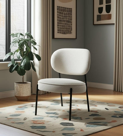 21" Cream and Black Boucle and Metal Lounge Chair HomeRoots