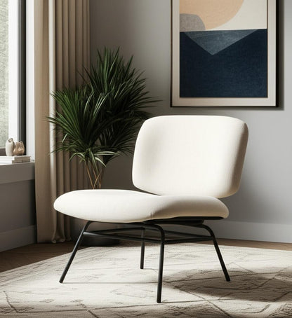 25" Cream and Black Chenille and Metal Slipper Chair HomeRoots