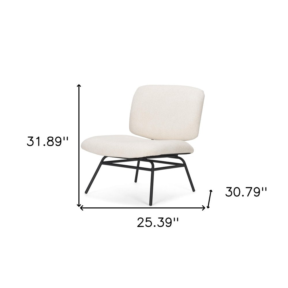 25" Cream and Black Chenille and Metal Slipper Chair HomeRoots