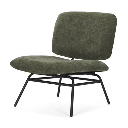 30" Green and Black Chenille and Metal Slipper Chair HomeRoots