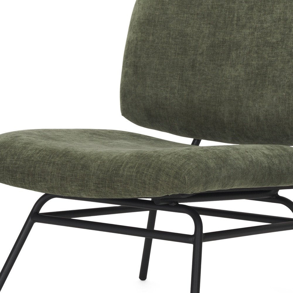 30" Green and Black Chenille and Metal Slipper Chair HomeRoots