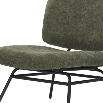 30" Green and Black Chenille and Metal Slipper Chair HomeRoots