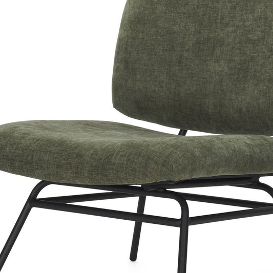 30" Green and Black Chenille and Metal Slipper Chair HomeRoots