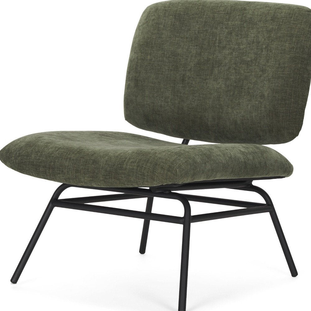 30" Green and Black Chenille and Metal Slipper Chair HomeRoots