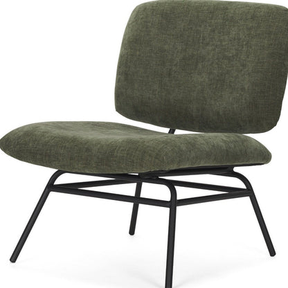 30" Green and Black Chenille and Metal Slipper Chair HomeRoots