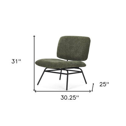 30" Green and Black Chenille and Metal Slipper Chair HomeRoots