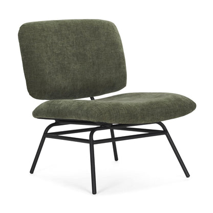 30" Green and Black Chenille and Metal Slipper Chair HomeRoots