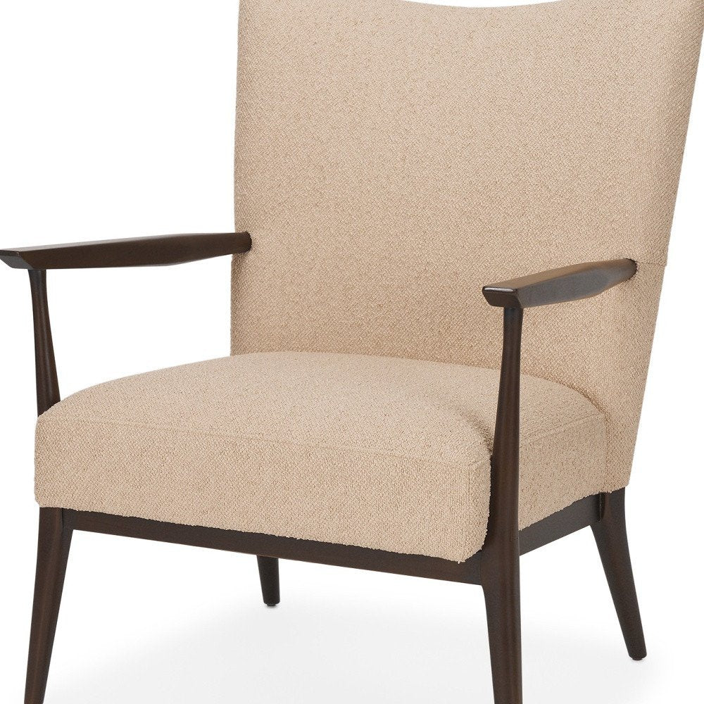 29" Beige and Dark Brown Boucle and Solid Wood Wingback Chair HomeRoots