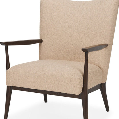 29" Beige and Dark Brown Boucle and Solid Wood Wingback Chair HomeRoots