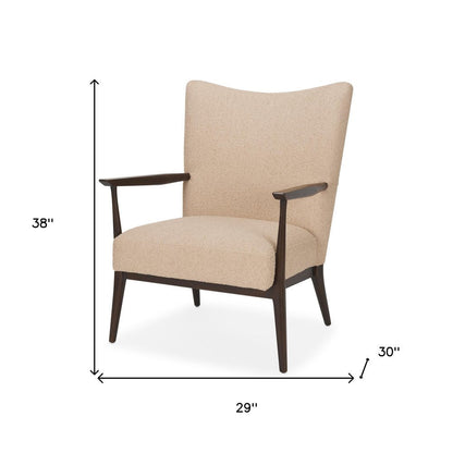 29" Beige and Dark Brown Boucle and Solid Wood Wingback Chair HomeRoots