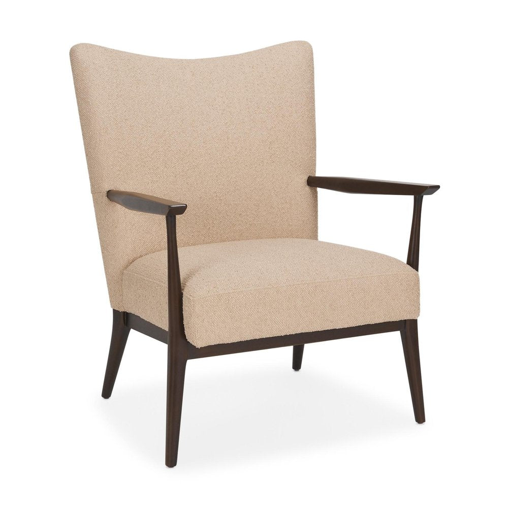 29" Beige and Dark Brown Boucle and Solid Wood Wingback Chair HomeRoots