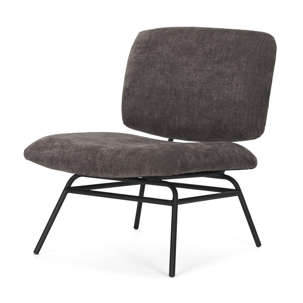 30" Charcoal and Black Chenille and Metal Slipper Chair HomeRoots