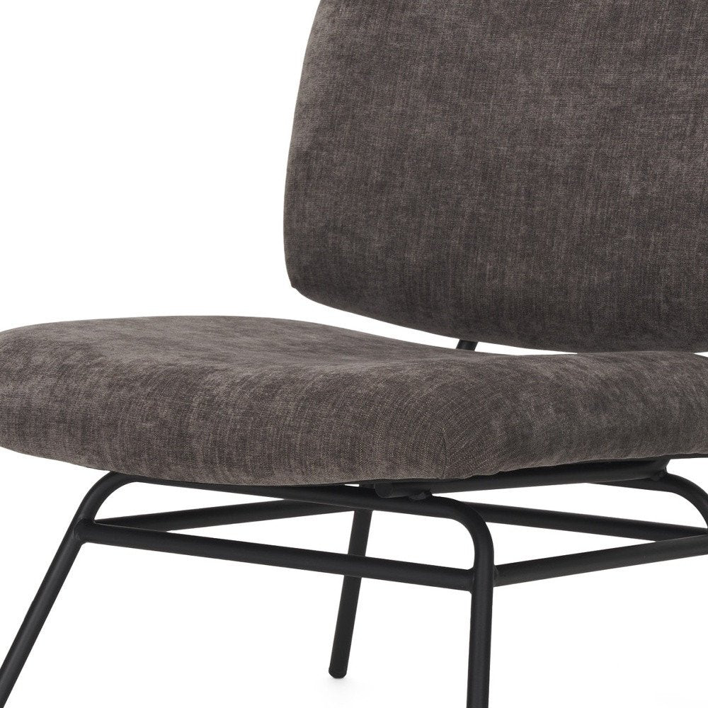 30" Charcoal and Black Chenille and Metal Slipper Chair HomeRoots