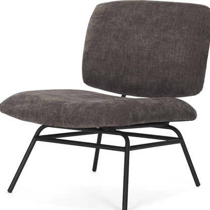 30" Charcoal and Black Chenille and Metal Slipper Chair HomeRoots