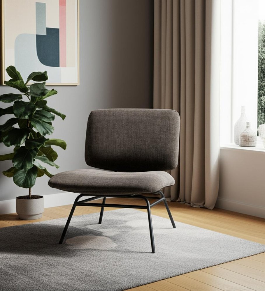 30" Charcoal and Black Chenille and Metal Slipper Chair HomeRoots