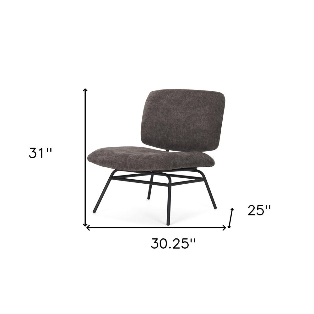30" Charcoal and Black Chenille and Metal Slipper Chair HomeRoots