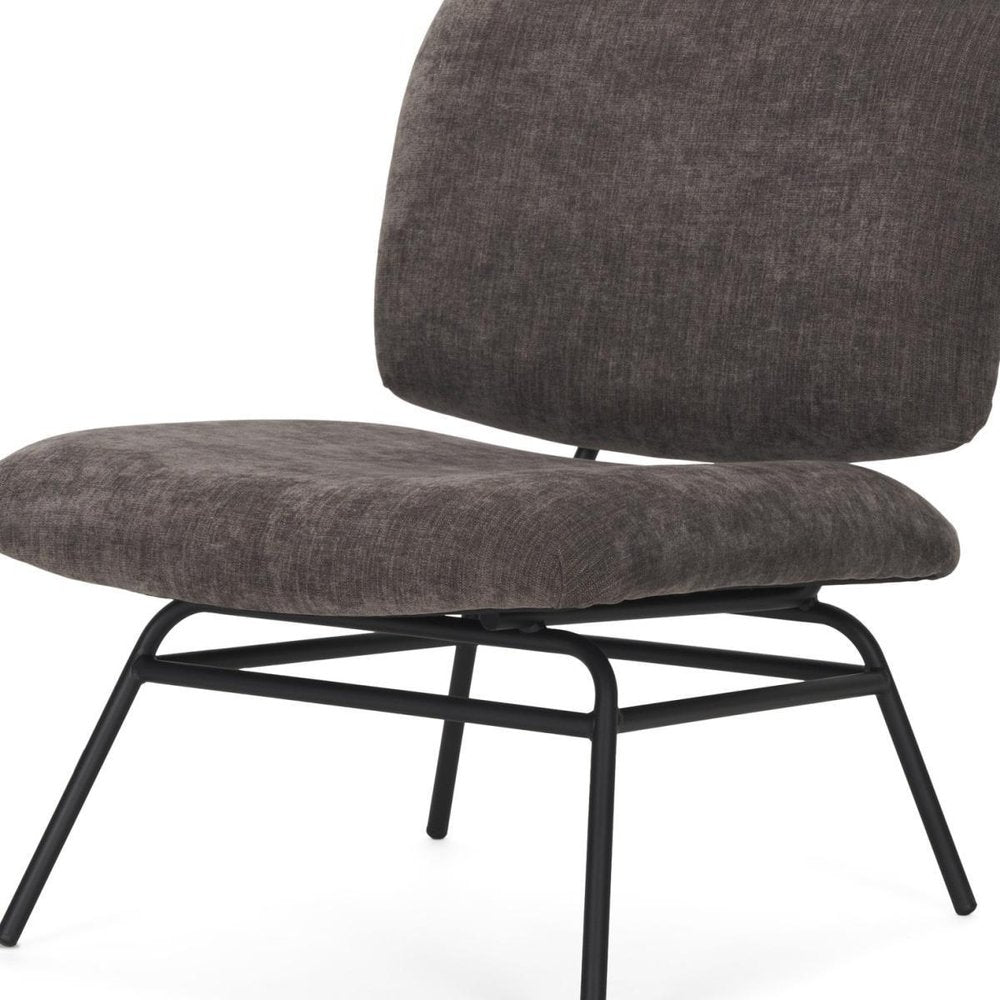 30" Charcoal and Black Chenille and Metal Slipper Chair HomeRoots