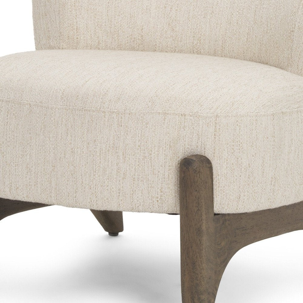 29" Cream and Dark Brown Upholstery and Solid Wood Slipper Chair HomeRoots