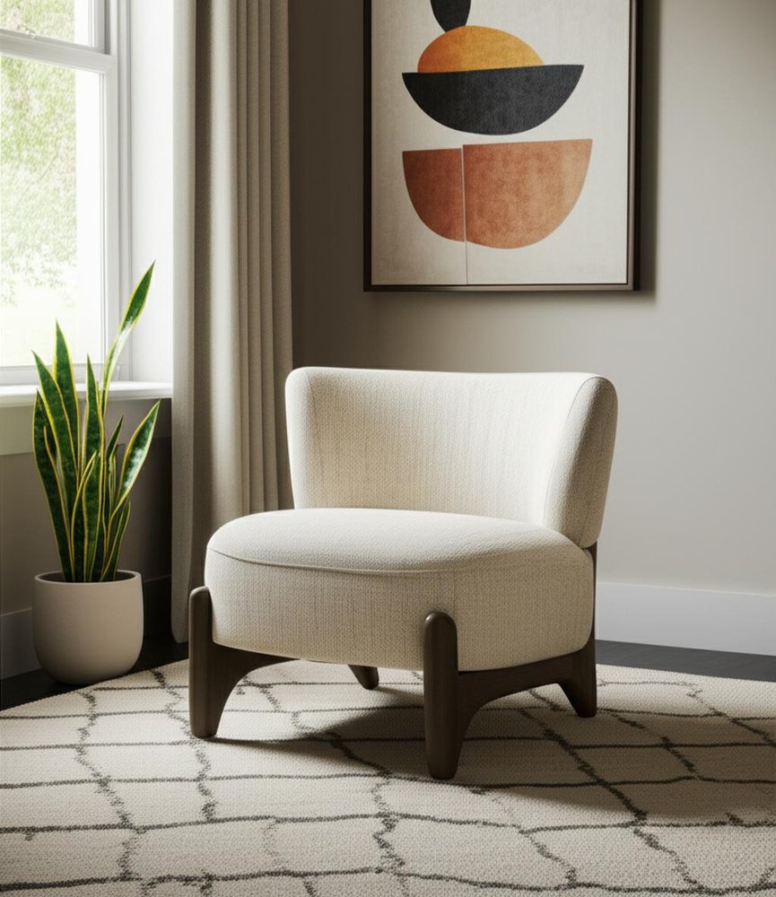 29" Cream and Dark Brown Upholstery and Solid Wood Slipper Chair HomeRoots