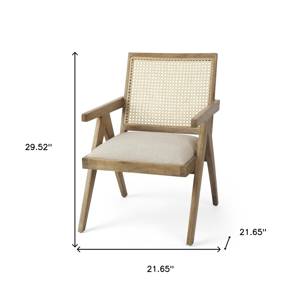 22" Beige and Natural Linen and Solid Wood Arm Chair HomeRoots