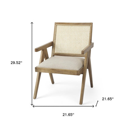 22" Beige and Natural Linen and Solid Wood Arm Chair HomeRoots