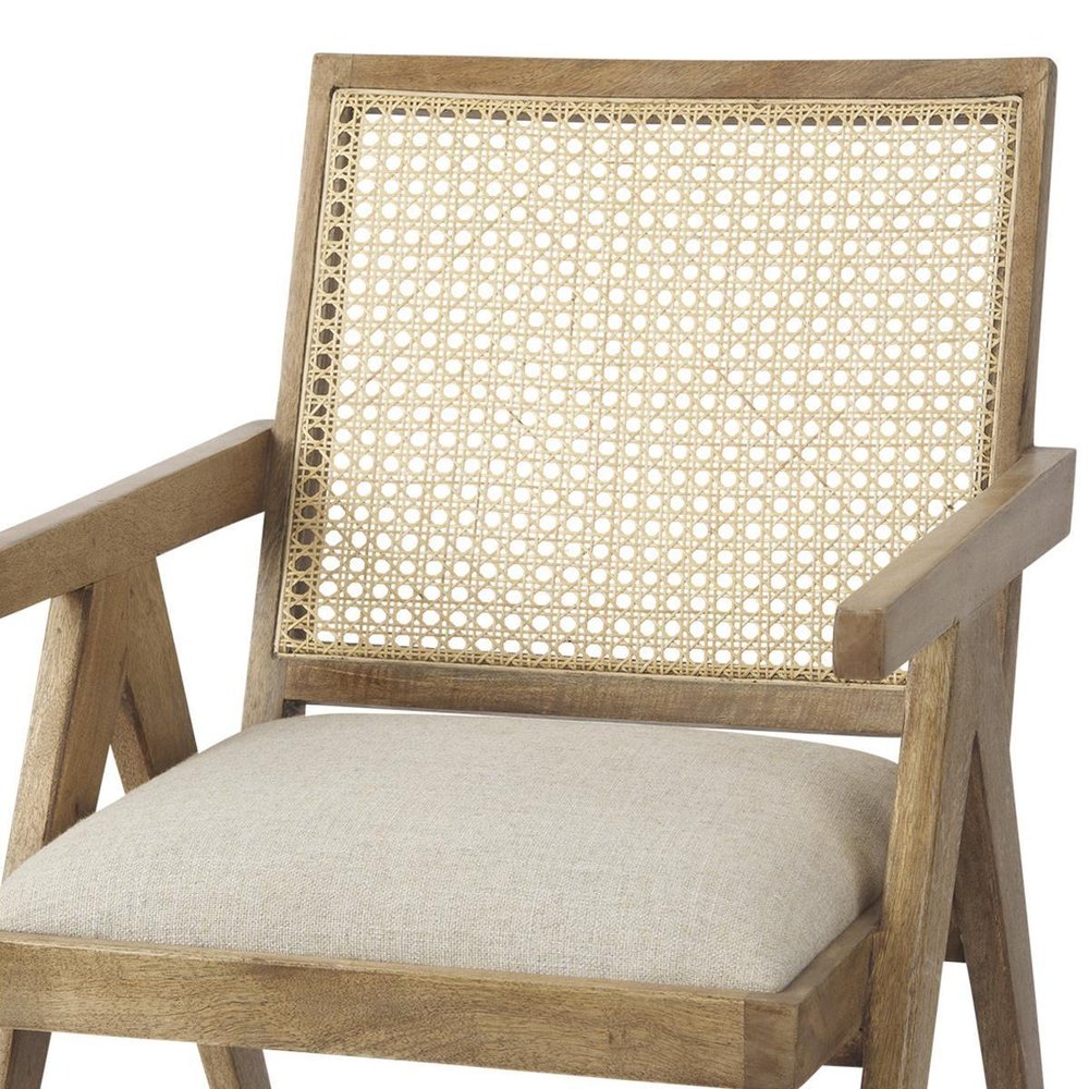 22" Beige and Natural Linen and Solid Wood Arm Chair HomeRoots