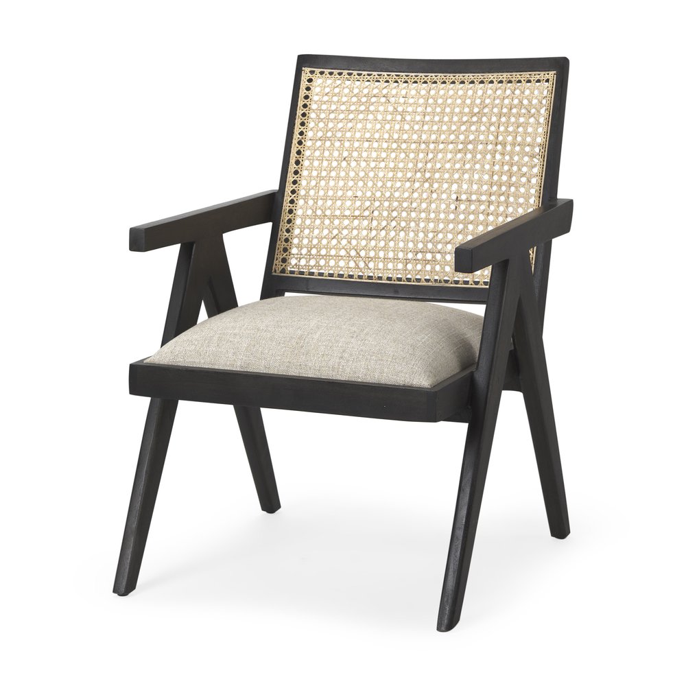 28" Gray and Black Linen and Solid Wood Arm Chair HomeRoots
