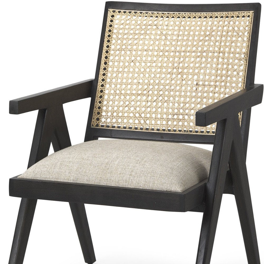 28" Gray and Black Linen and Solid Wood Arm Chair HomeRoots