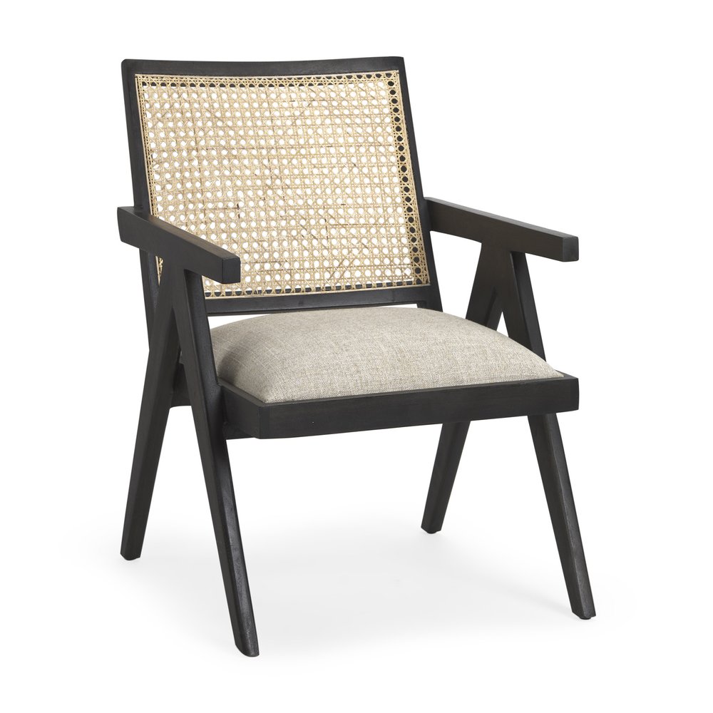 28" Gray and Black Linen and Solid Wood Arm Chair HomeRoots