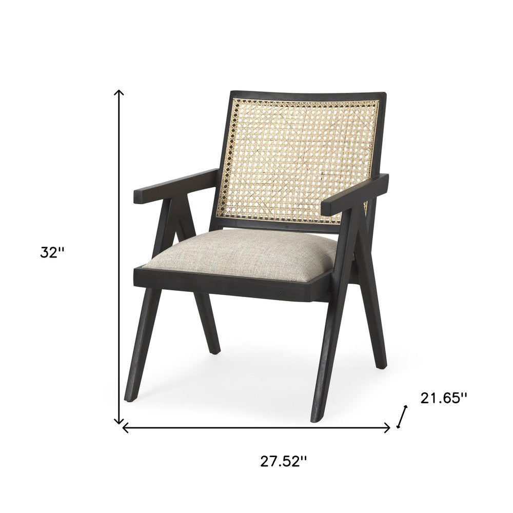 28" Gray and Black Linen and Solid Wood Arm Chair HomeRoots